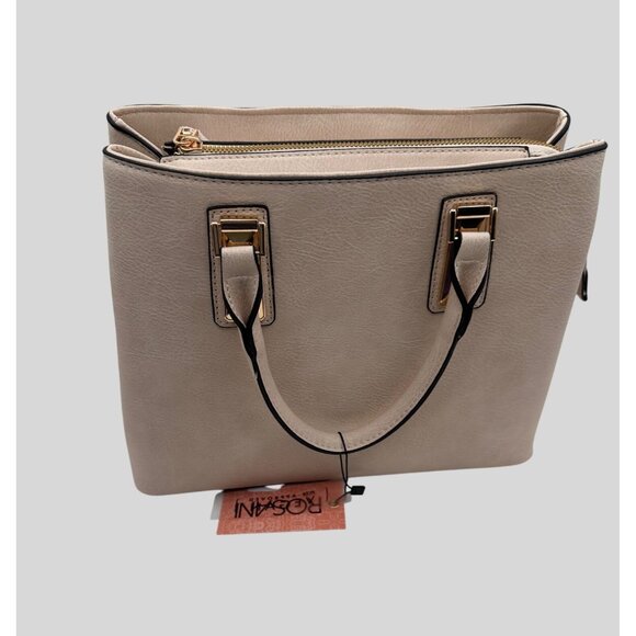 Rosani Cream Faux Leather Structured Satchel Tote Handbag Purse 10" x 13"  x 5 " - Picture 7 of 12